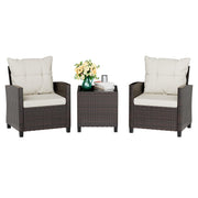 3 Piece Patio Furniture Set Small Outdoor Wicker Rattan Front Porch Bistro Set Cushioned