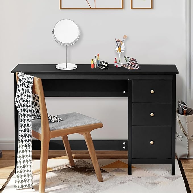 48" Executive Desk Computer Desk with 3 Drawers, Modern Home Office Desk Study Writing Table Computer Workstation (White)