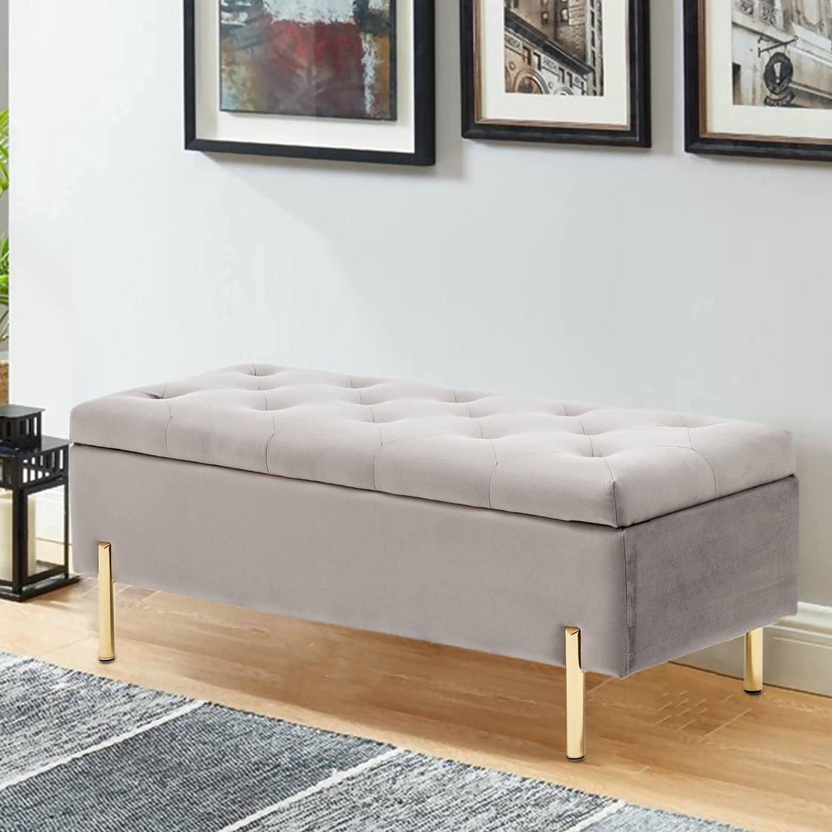 Upholstered Storage Bench Velvet Bed Bench with Storage Entryway Bench