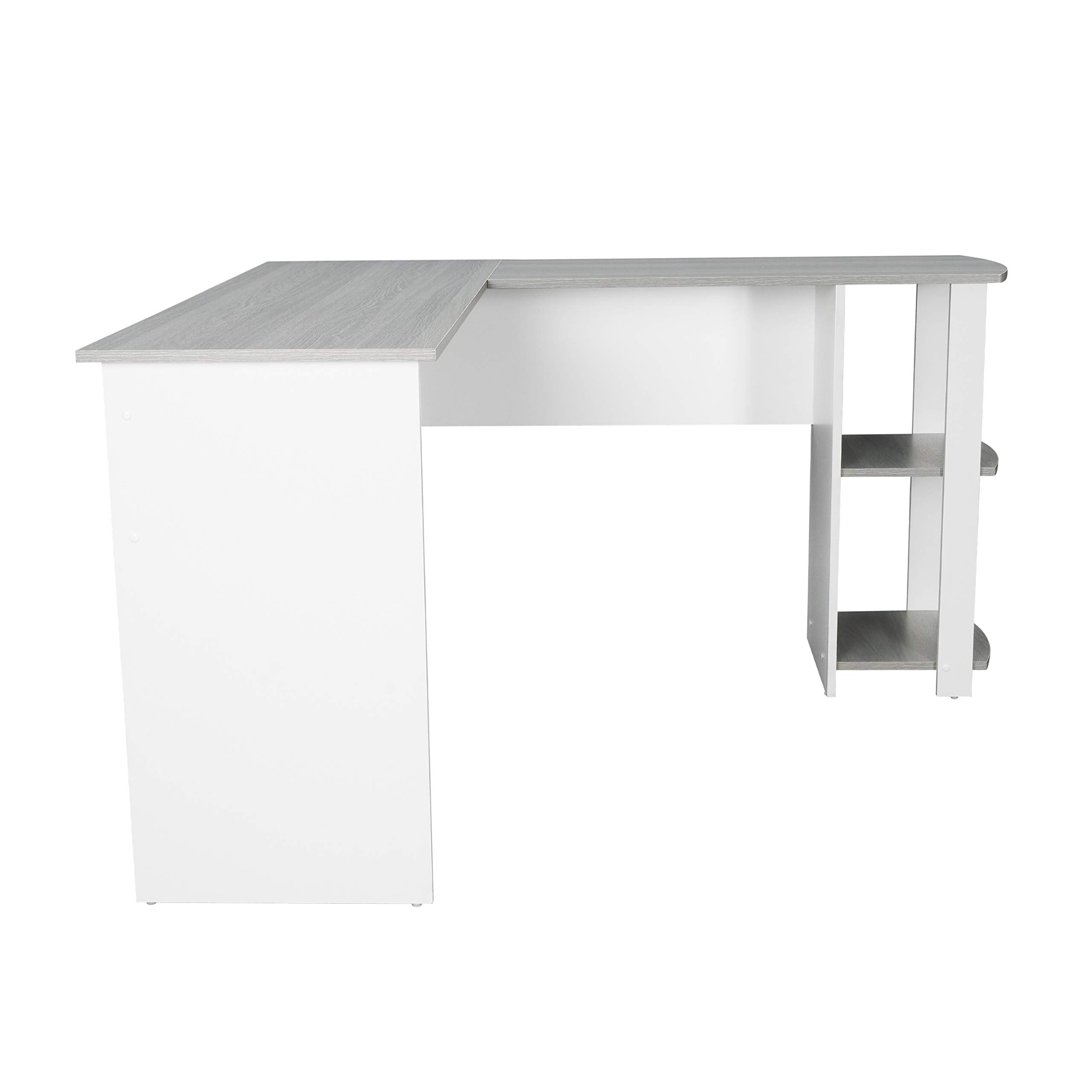 L Shaped Desk - Modern Computer Desk with Corner Bookshelf & Side Storage Shelves
