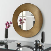 27 Inch Round Wall Mirror - Vintage Bronze Metal Frame
