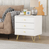 Set of 2 Nightstands Modern Bedside Table with 3 Drawers & Metal Legs