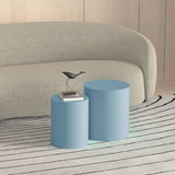 Nesting Coffee Table Set of 2, Blue Round Wooden Nesting Tables Modern Circle Table