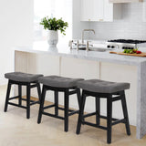 24 Inch Bar Stools Counter Height Set of 2 Solid Wood Legs PU Leather Saddle Soft