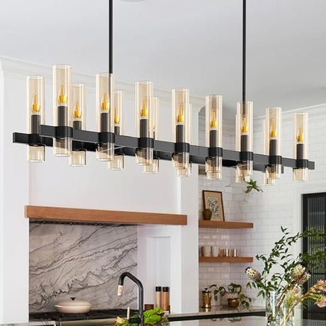 60 Inch Black Wagon Wheel Chandelier, 24 Lights, with Brown Glass Shade