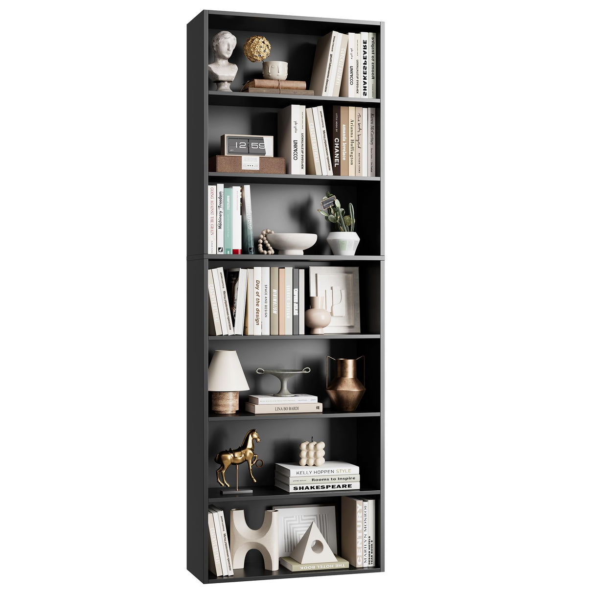 82" Tall Bookshelf, 7-Tier Open Shelves Bookcase, Freestanding Display Storage Shelves, Tall Bookcase Home Decor Furniture for Home Office, Living Room, Bedroom, Black