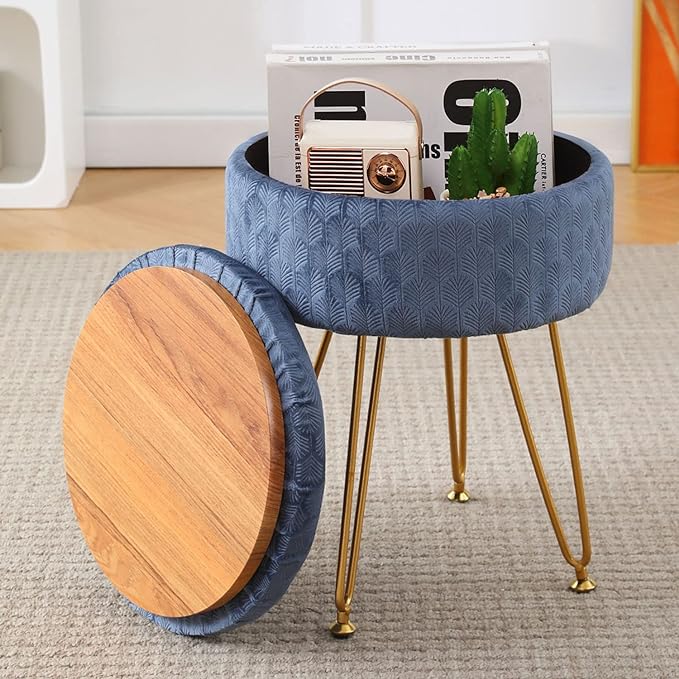 Cpintltr Velvet Storage Ottoman Round Footrest Stool Multifunctional Upholstered Ottoman