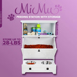 Raised Dog Bowl Stand with Food Storage Cabinet - White Pet Feeding Station