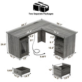 L Shaped Desk with Drawers, 60 Inch Corner Computer Desks with USB Charging Port