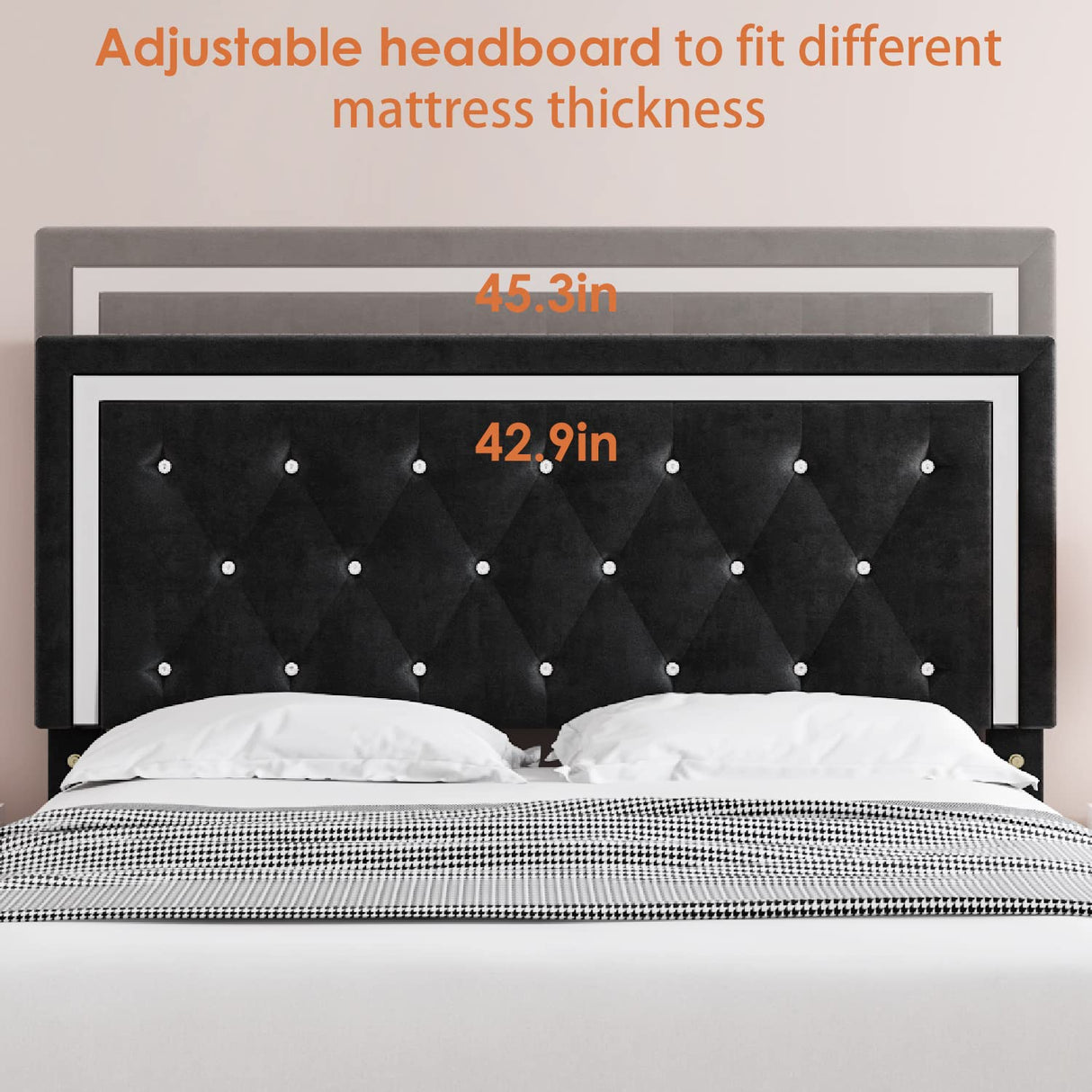 LuxeLift Full Platform Bed Frame with Adjustable Headboard & Diamond Tufting