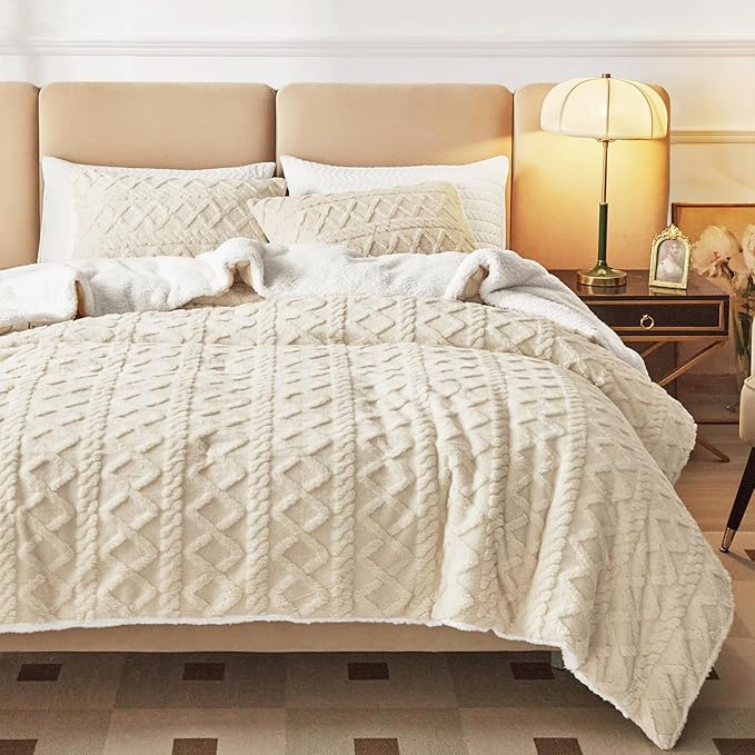 3-Piece Fluffy Faux Fur Sherpa Comforter Set Gray, King Size Luxury Tufted Bedding