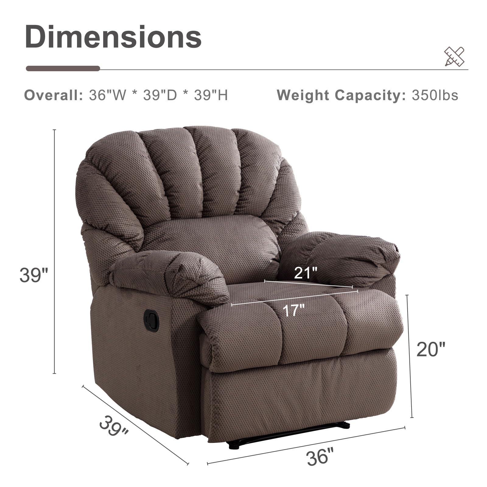 Ultra-Plush Manual Recliner Chair – Wide Backrest in Light Brown