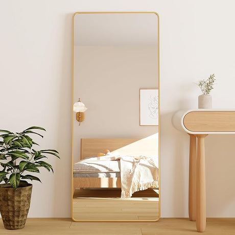 Full Length Mirror, 76"x34" Gold Oversized Tempered Floor Mirrors with Stand