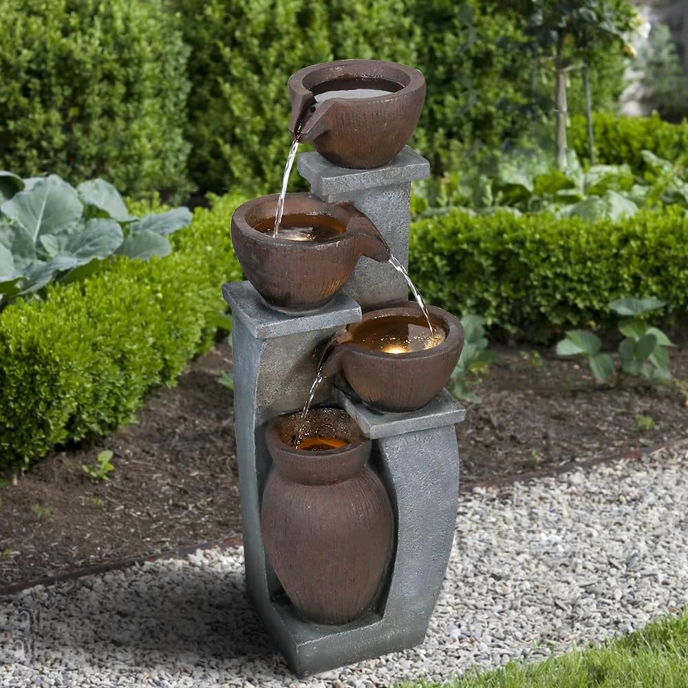 4-Tier Outdoor Water Fountain Resin Waterfall Fountains Decor