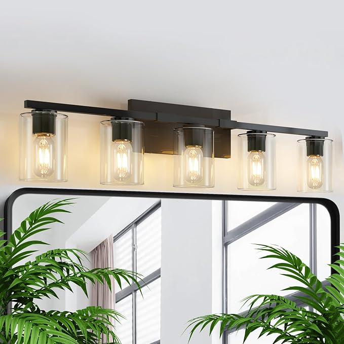 5 Light Vanity Light Fixture - Bathroom Vanity Lights Above Mirror - Matte Black