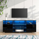 LED TV Stand for 65 inch TVs, Modern TV Stand with LED Lights and High Glossy Cabinets