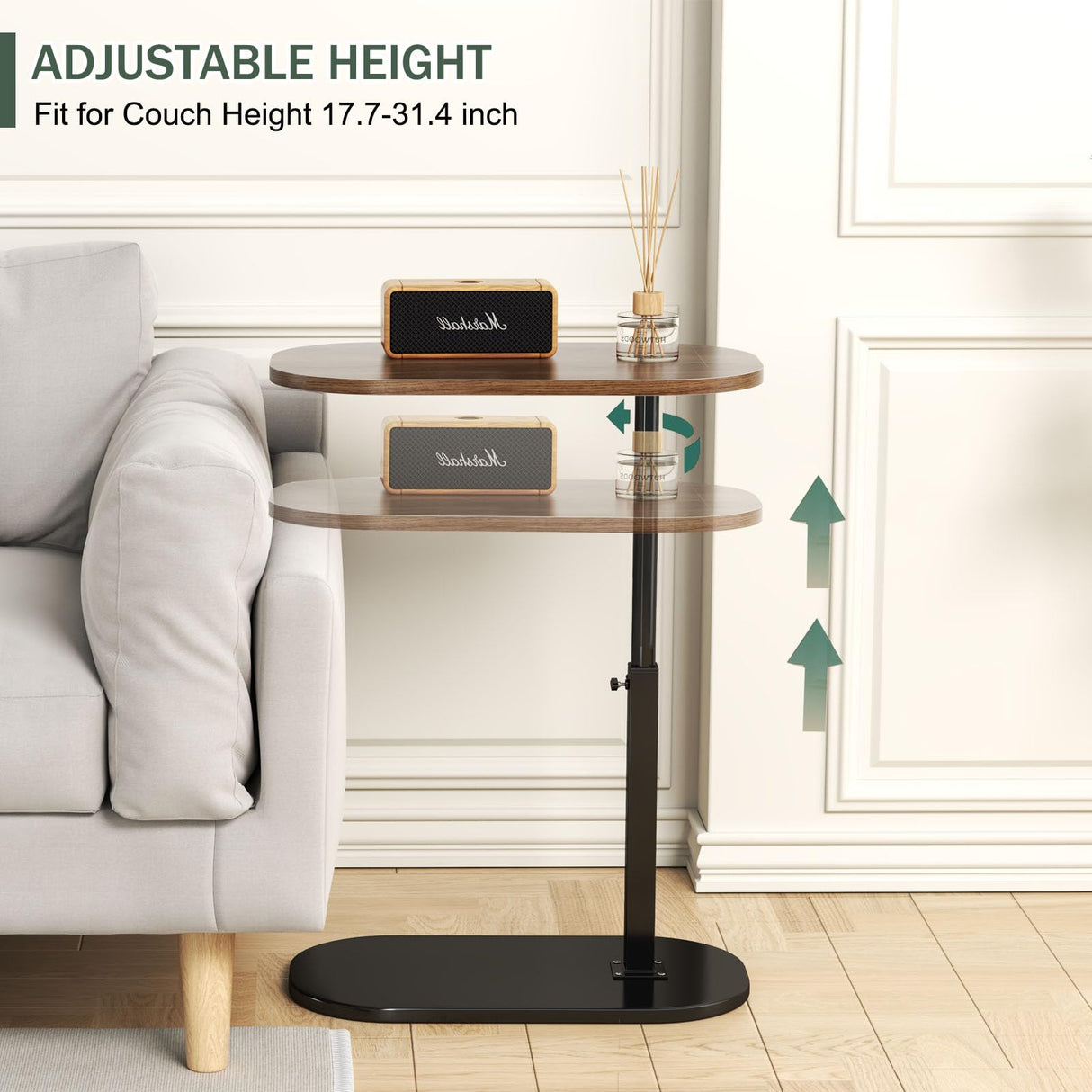 C Table End Table,Skinny Side Table Adjustable Height,360°Swivel TV Tray Table