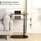 C Table End Table,Skinny Side Table Adjustable Height,360°Swivel TV Tray Table