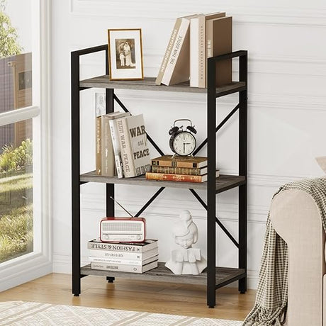 3 Tier Bookshelf, Small Rustic Book Shelf, Short Industrial Bookcase