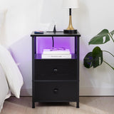 AMHANCIBLE Night Stand Set 2, LED Nightstands for Bedroom Set of 2 with Charging Station, End Table with USB Port and Outlet, Side Table with 2 Storage Drawers for Living Room, Black HET052LBK