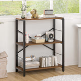 Small Bookshelf, 3 Tier Rustic Book Shelf with Storage, Industrial Low Short Bookcases