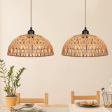 Rattan Pendant Light Fixtures 2 Packs, Boho Woven Basket Pendant Light, Handmade