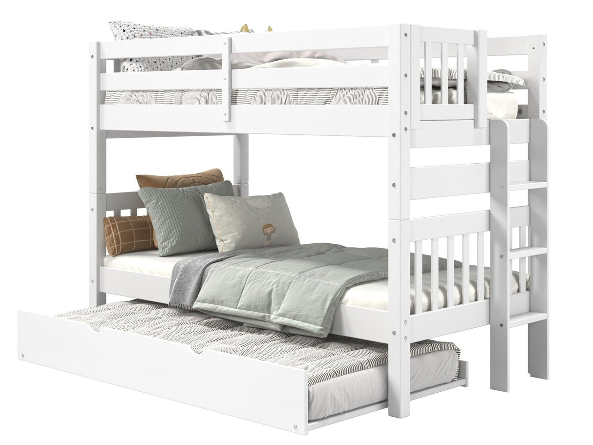 Twin over Twin Mission Style with End Ladder and a Twin Trundle, White