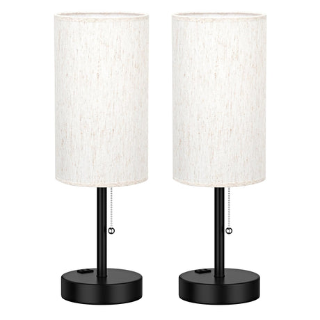 Plus Bedside Table Lamps Set of 2 - 3 Color Temperatures Pull Chain Lamp with AC Outlet