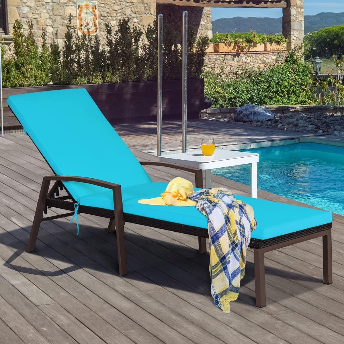 2PCS Rattan Lounge Chair Outdoor, Patio Wicker Chaise Lounge