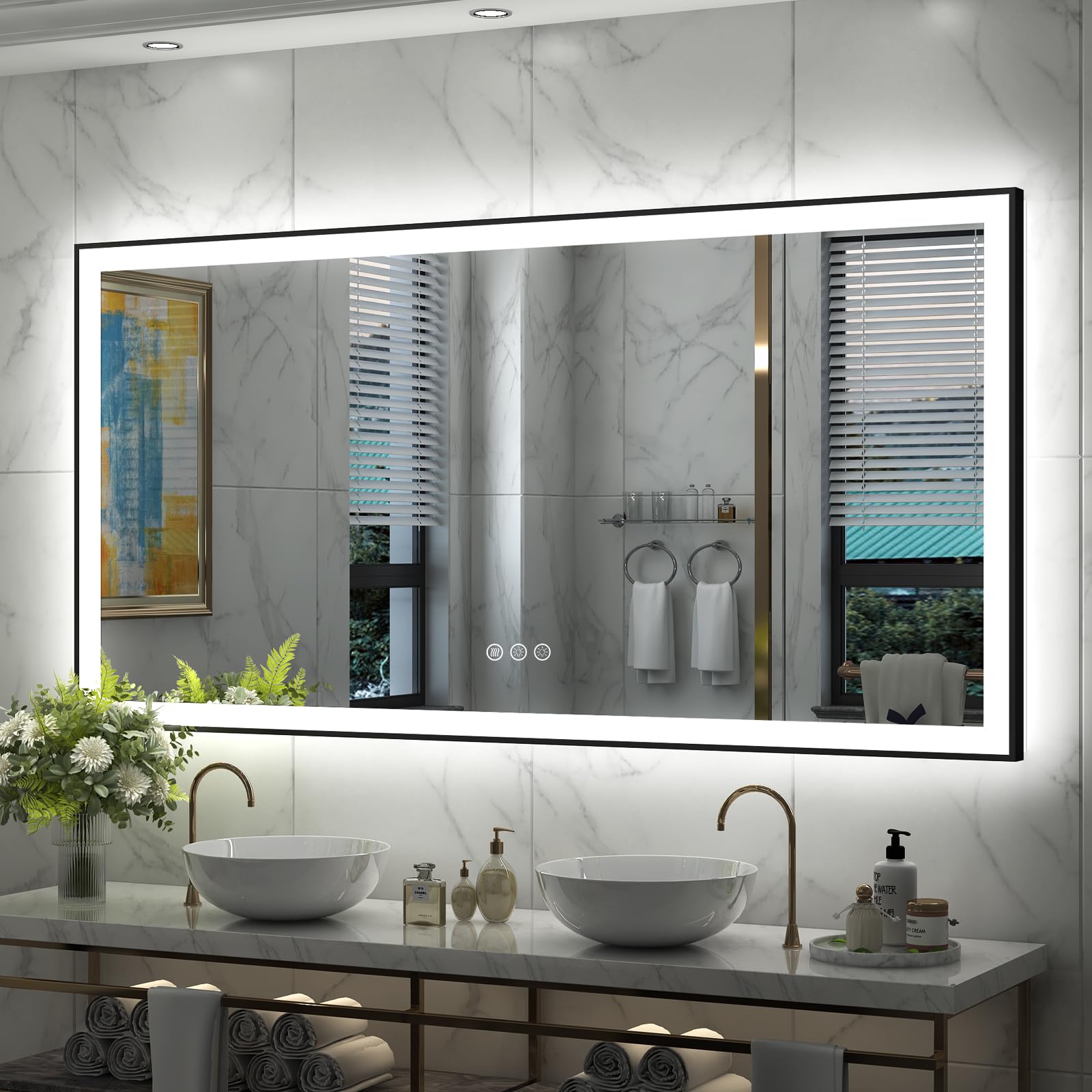 Bathroom Mirror for Wall, Matte Black Framed Vanity Mirrors