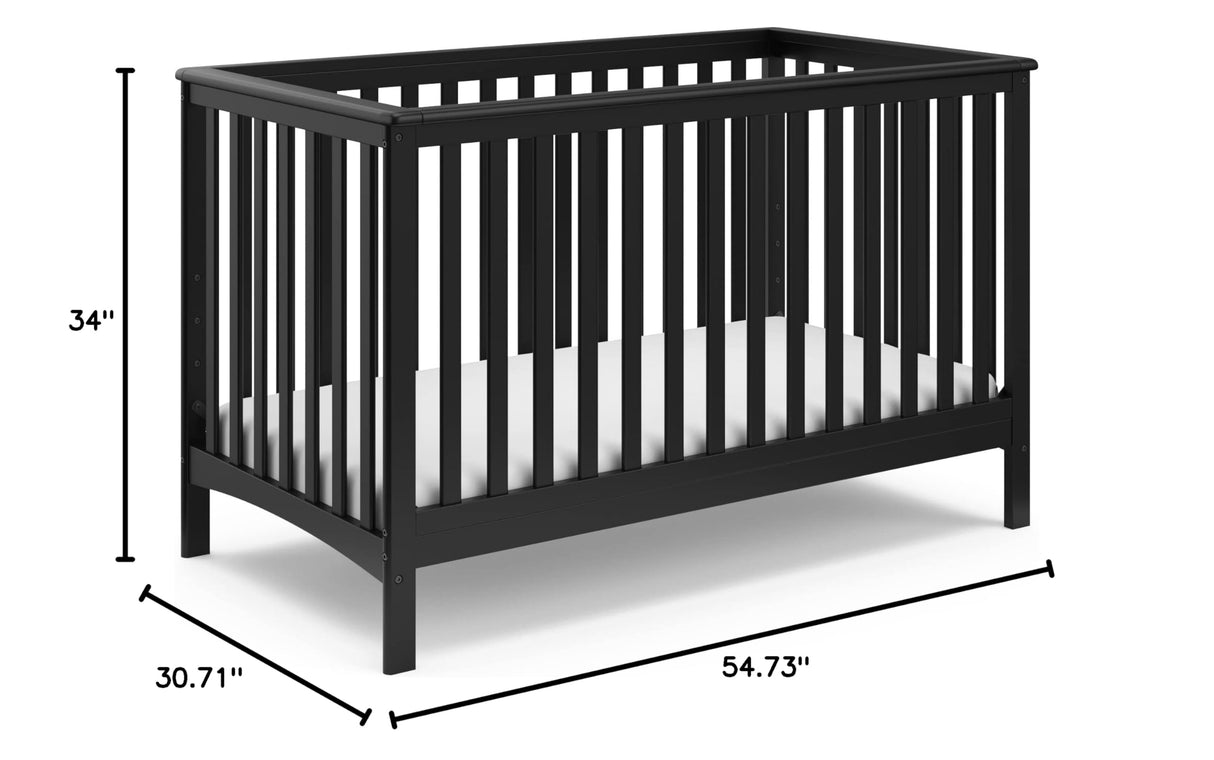 Hillcrest 4-in-1 Convertible Crib (Black) - Converts to Daybed, Toddler Bed