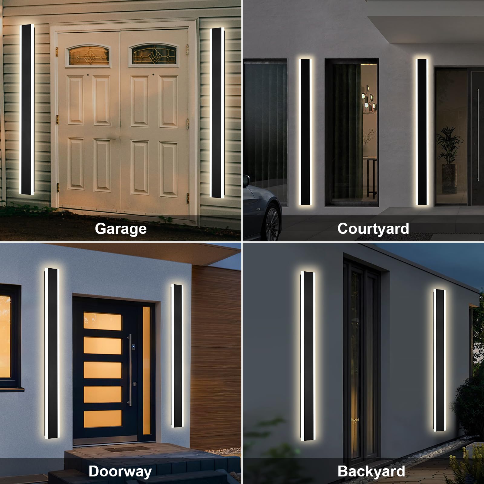 2 Pack Black Outdoor Wall Light,60 inch Long Outdoor Modern LED Wall Sconce