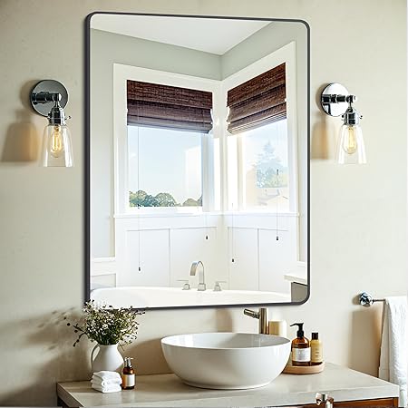 Bathroom Mirror, Matte Black Wall Mirror with Metal Frame