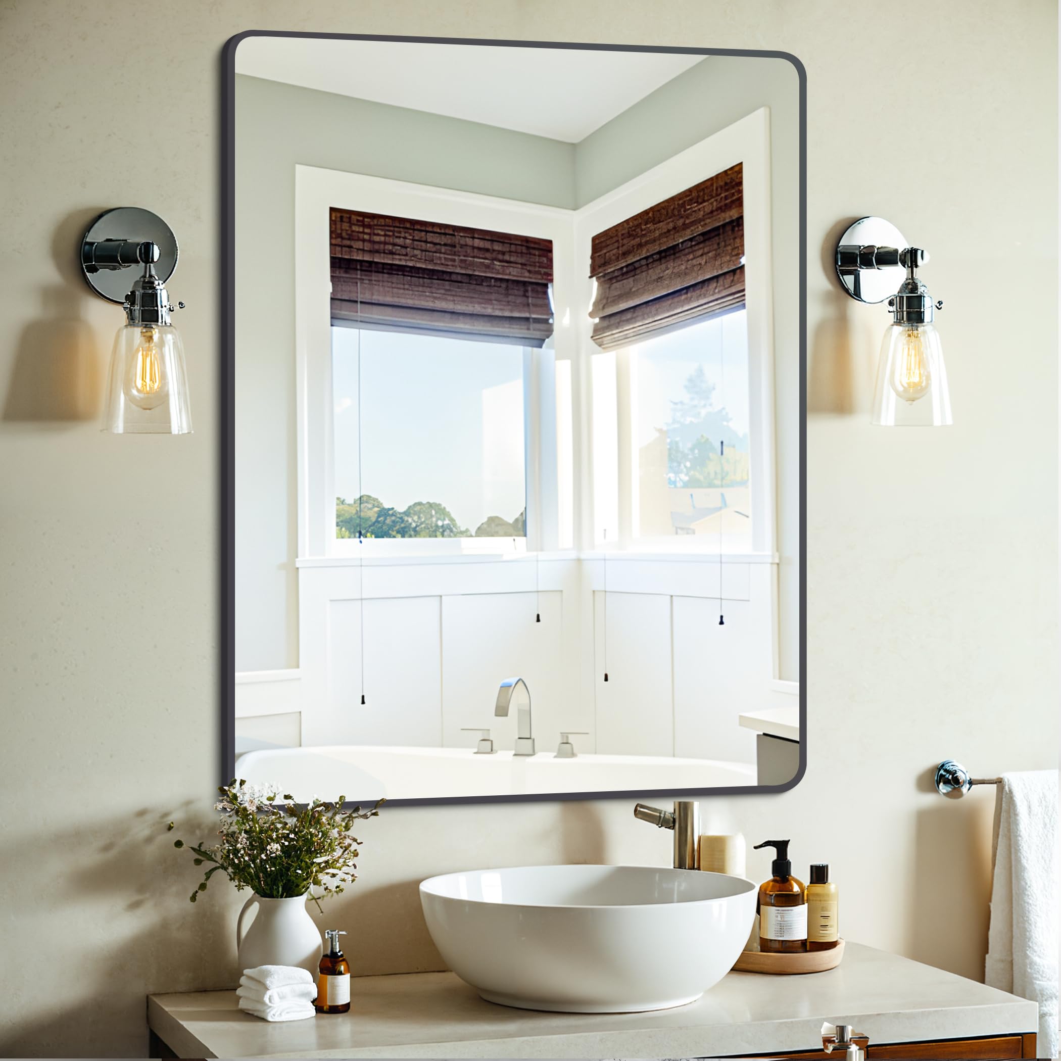 Black Bathroom Mirror,  Wall Mirror with Metal Frame