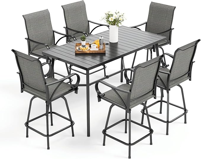 Patio Bar Set of 7 with 1 Heavy Duty Metal Slat Bar Table