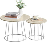 Round Coffee Tables, Set of 2, Modern Circle Side Tables with Steel Frame,