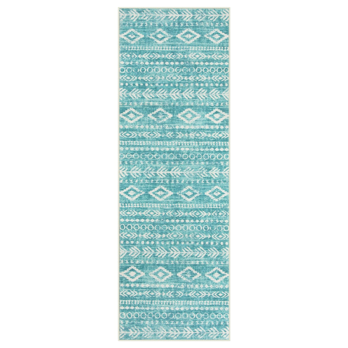 Lahome Moroccan Boho Bathroom Runner Rug,2x6 Teal Kitchen Runner Rug Non Skid Washable Hallway Runner 6ft,Low-Pile Soft Rug Geometric Indoor Carpet Runner for Entryway Laundry Room Bedroom