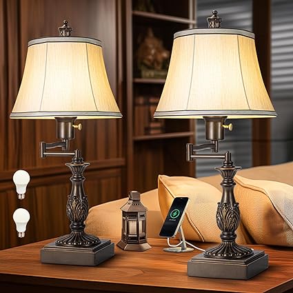 Rustic Farmhouse Antlers Table Lamp Set of 2