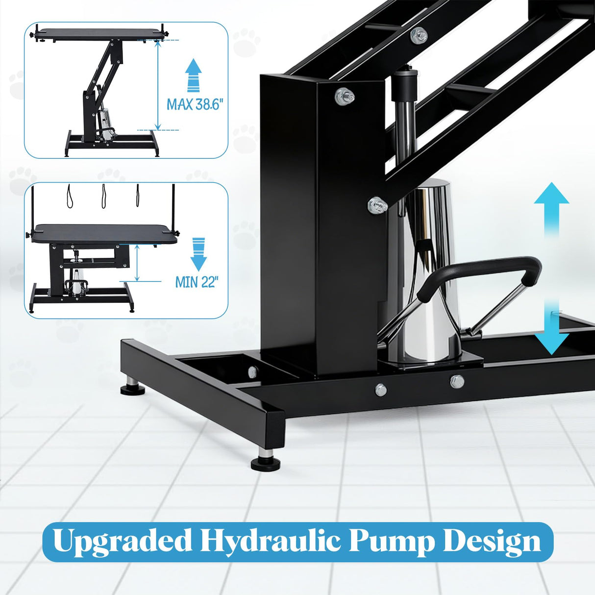 43.3" Hydraulic Dog Grooming Table - Heavy Duty 350lbs Capacity with Adjustable Arm