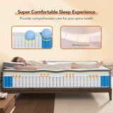 Queen Mattress,14Inch Hybrid Mattress Soft Plush Supportive Memory Foam