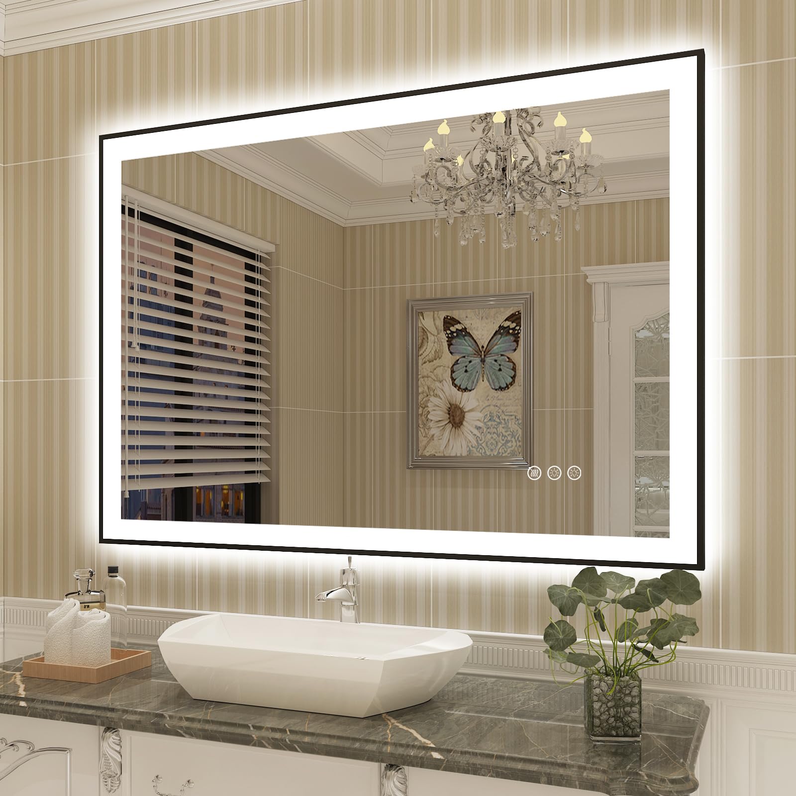 LED Bathroom Mirrors with Black Trim Wall Mounted, Lighted Vanity Mirrors