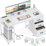 AODK 51 Inch Computer Desk with Fabric Drawers & USB Power Outlets- Reversible Home Office Desk with Storage Shelves, Work from Home, Modern Work/Writing/Study Table for Bedroom, White