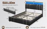 Bed Frame Full Size with Bookcase Headboard and 4 Storage Drawers, Leather