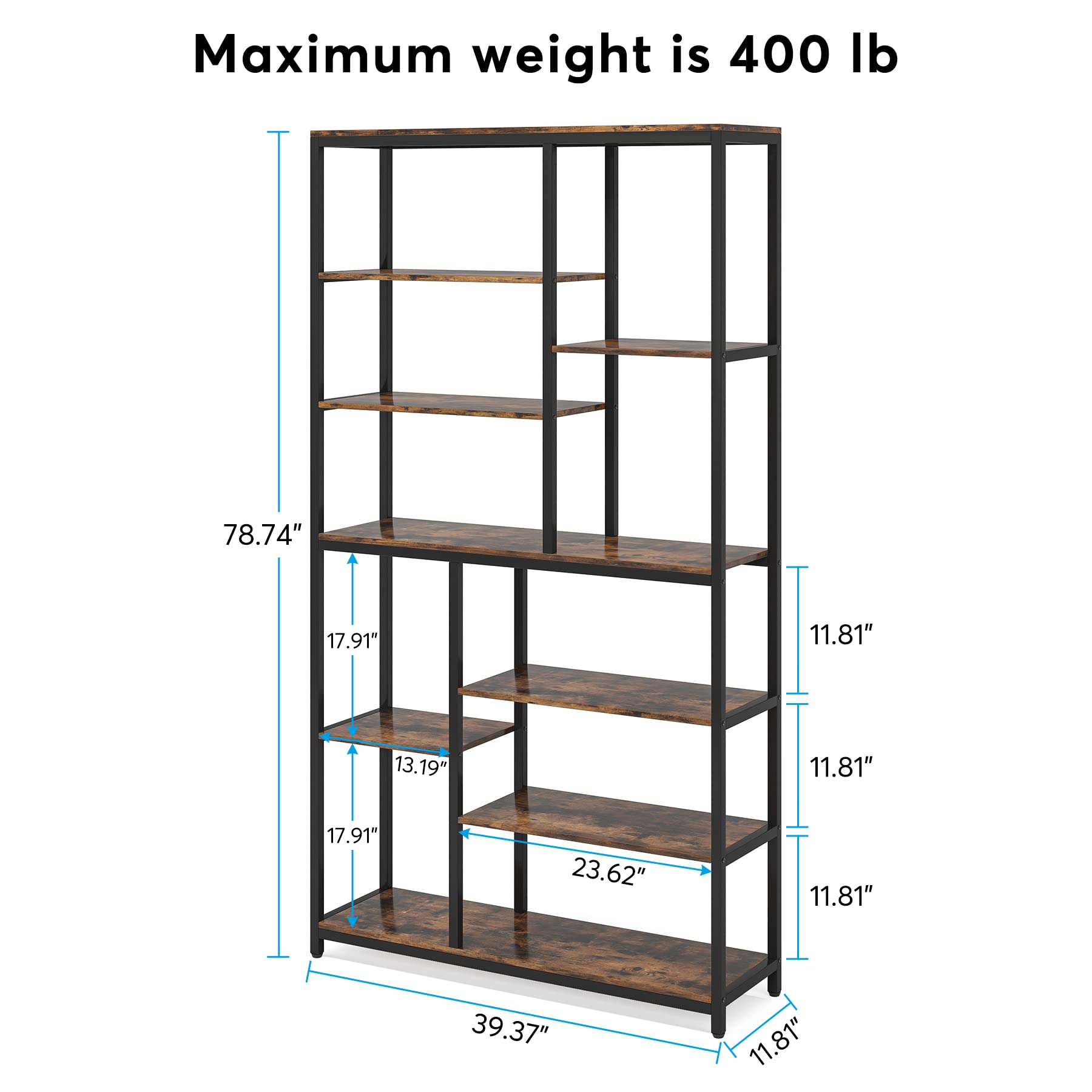 79 inches Tall Bookshelf Bookcase, 8-Tier Staggered Bookcase, Modern Freestanding