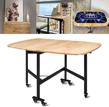 Multifunction Table Drop Leaf Dining Table - 47" Solid Wooden Foldable Kitchen Table