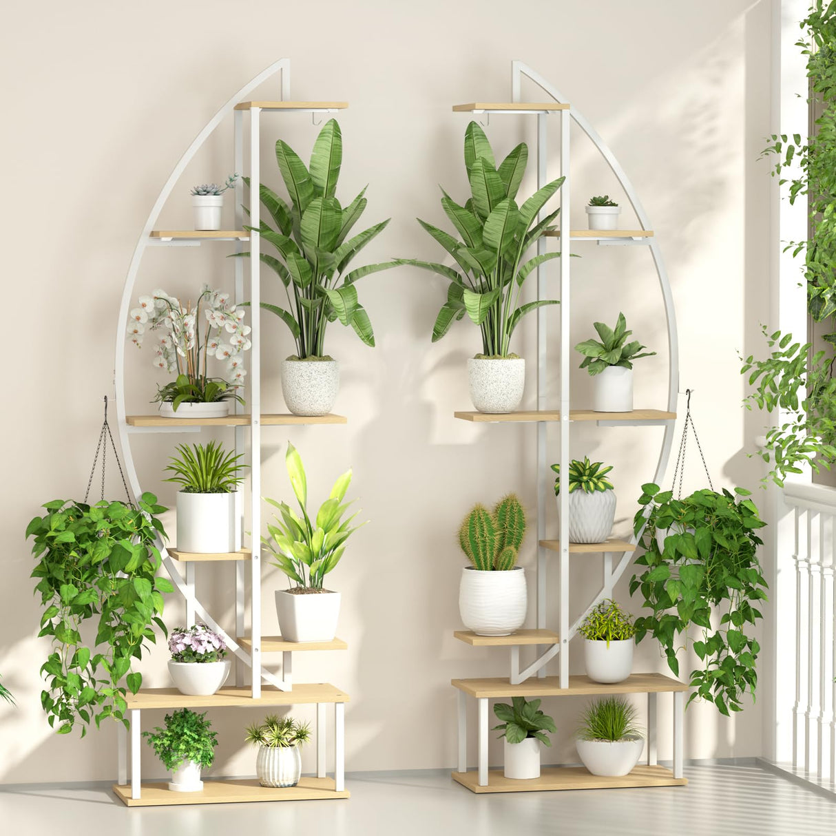 Plant Stand Shelf Indoor with 6 Grow Light, 7 Tier 65" Tall 2 Pack Half Moon Large Lighted Plant Rack Organizer