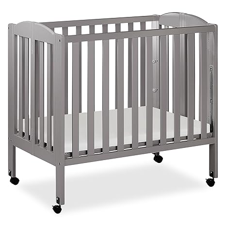 3 in 1 Portable Folding Stationary Side Crib in White, Greenguard Gold Certified, Safety Wheel with Locking Casters, Convertible, 3 Mattress Heights