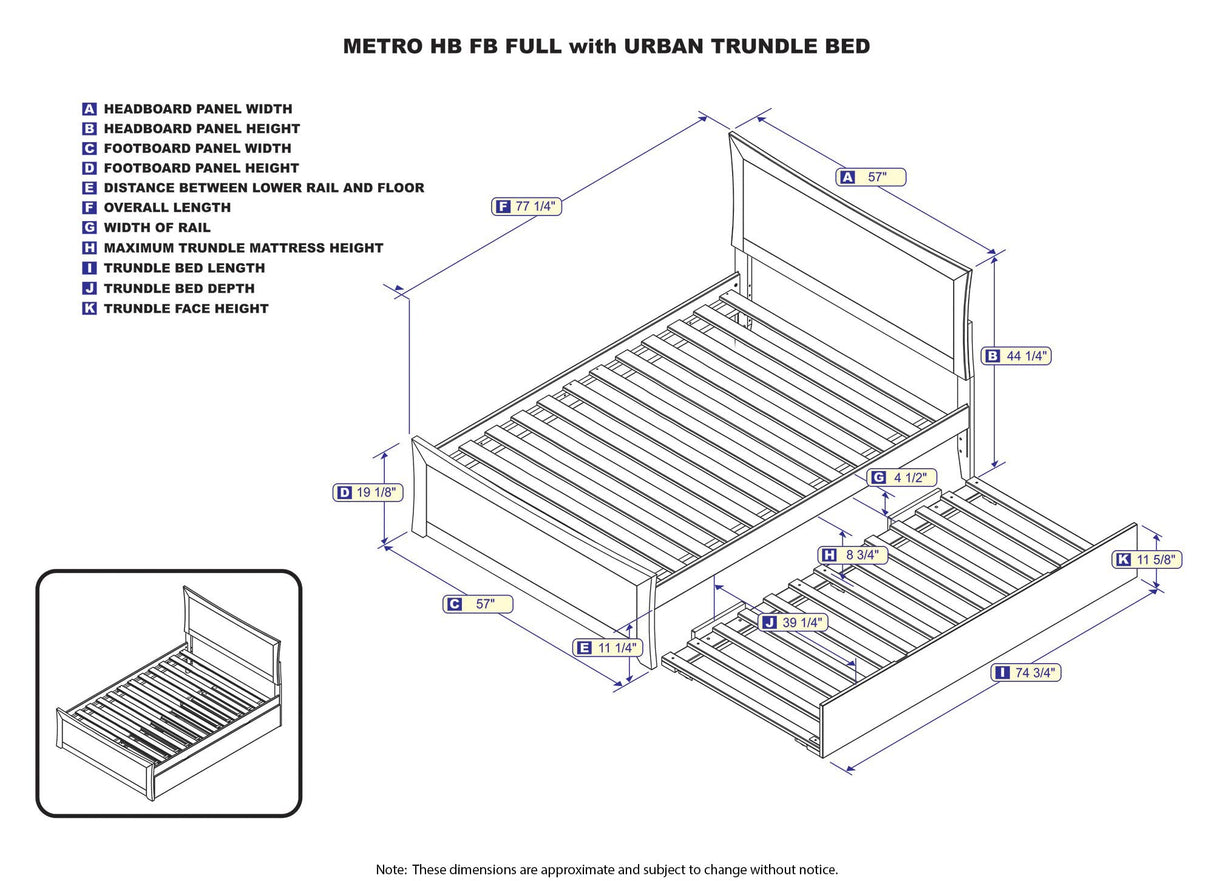 Metro Full Platform Bed with Matching Footboard and Turbo Charger with Twin Size Urban