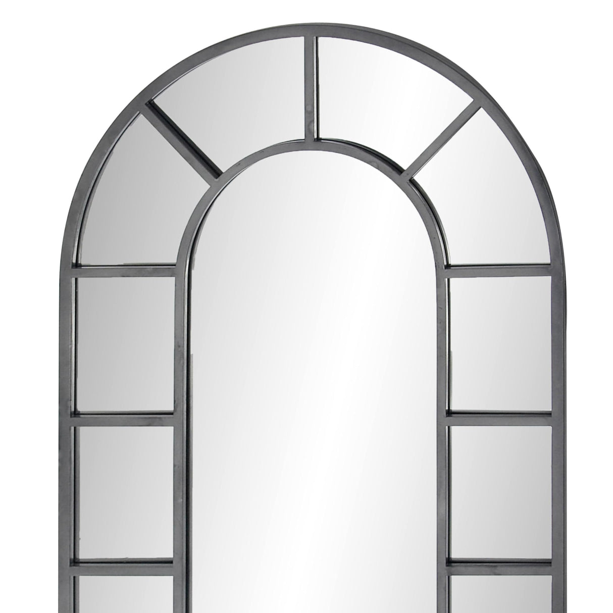 Metal Room Wall Mirror Window Pane Inspired Entryway Mirror with Arched Top