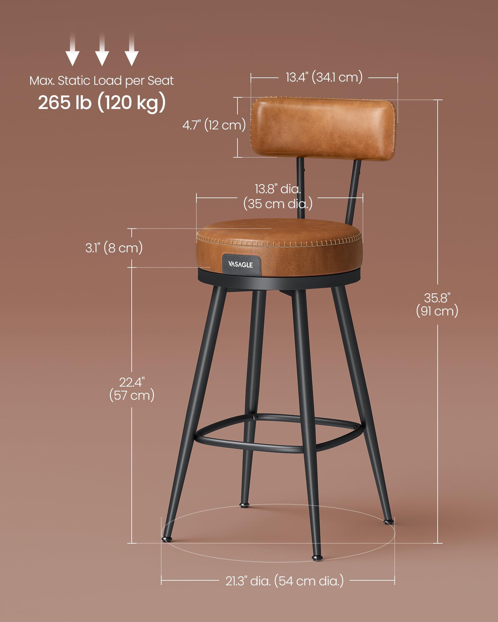EKHO Collection - Bar Stools Set of 2, Counter Height Swivel Bar Stools